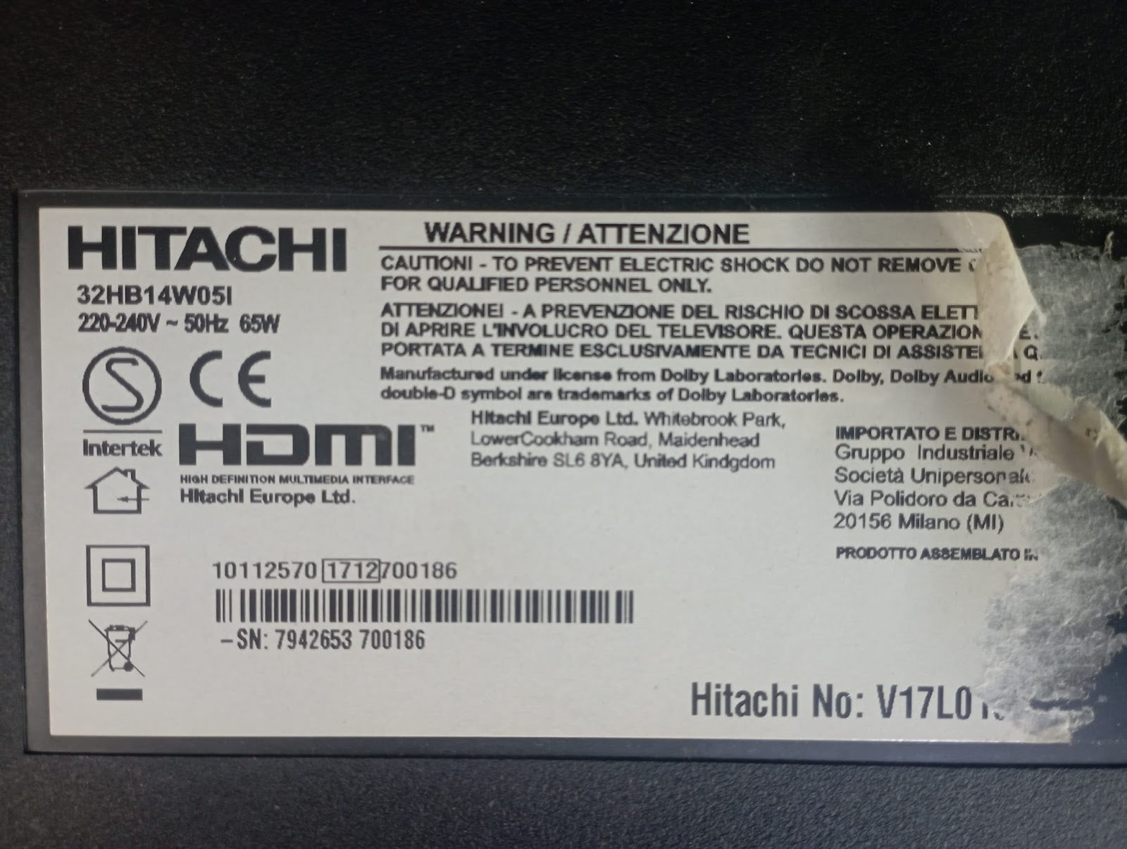 32HB14W05I TV HITACHI