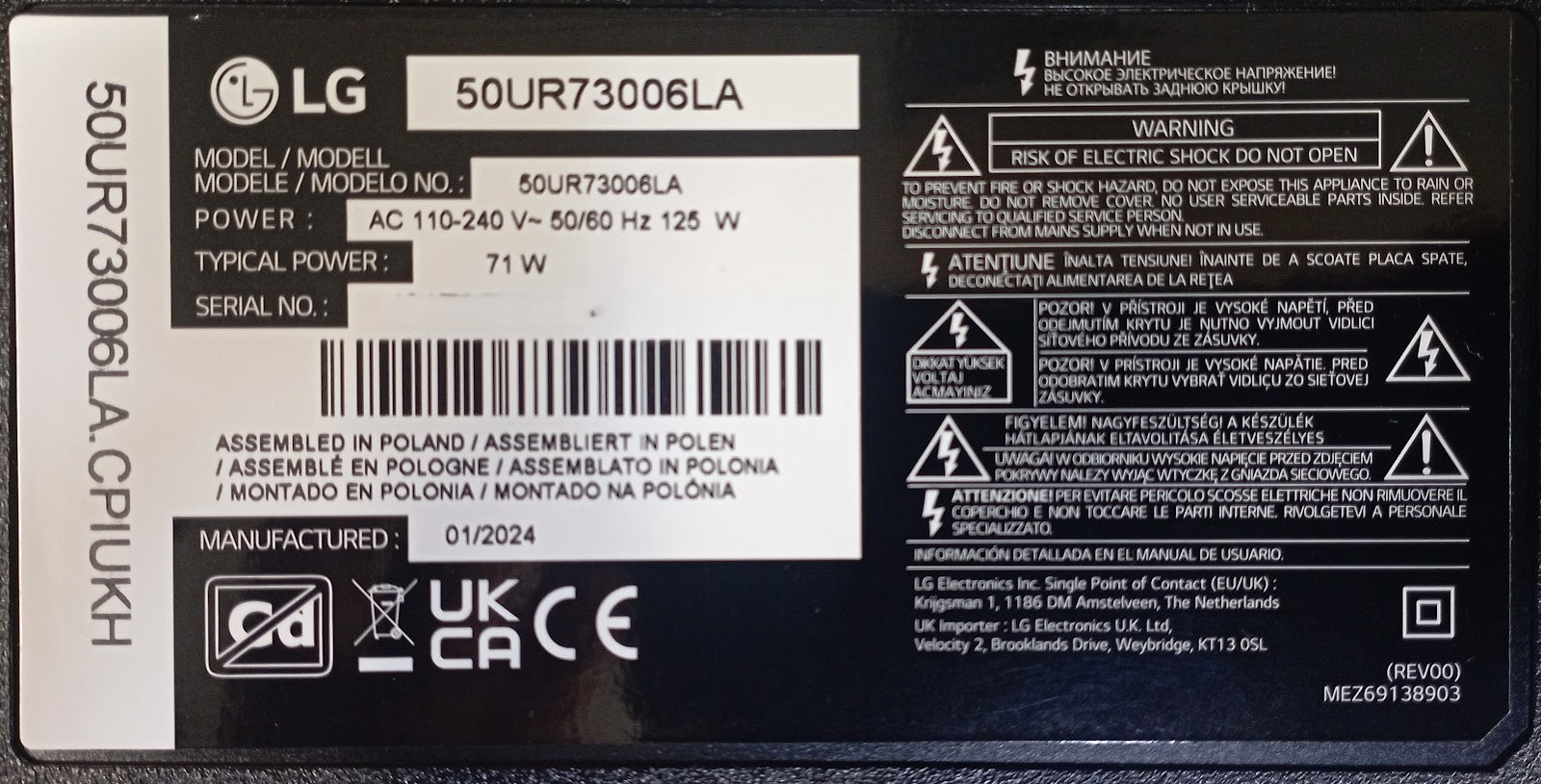 Ricambi TV LG 50UR73006LA - Altoparlanti Flat WiFi IR PSU