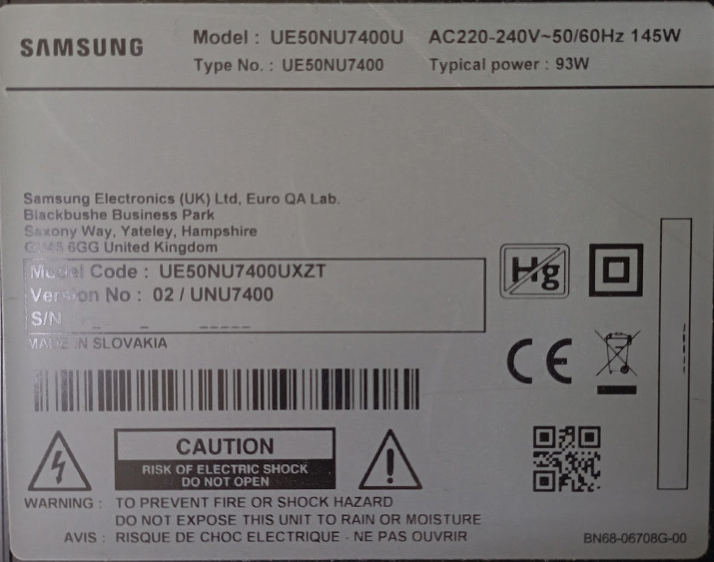 Ricambi TV Samsung UE50NU7400U - Mainboard PSU WiFi Altoparlanti IR