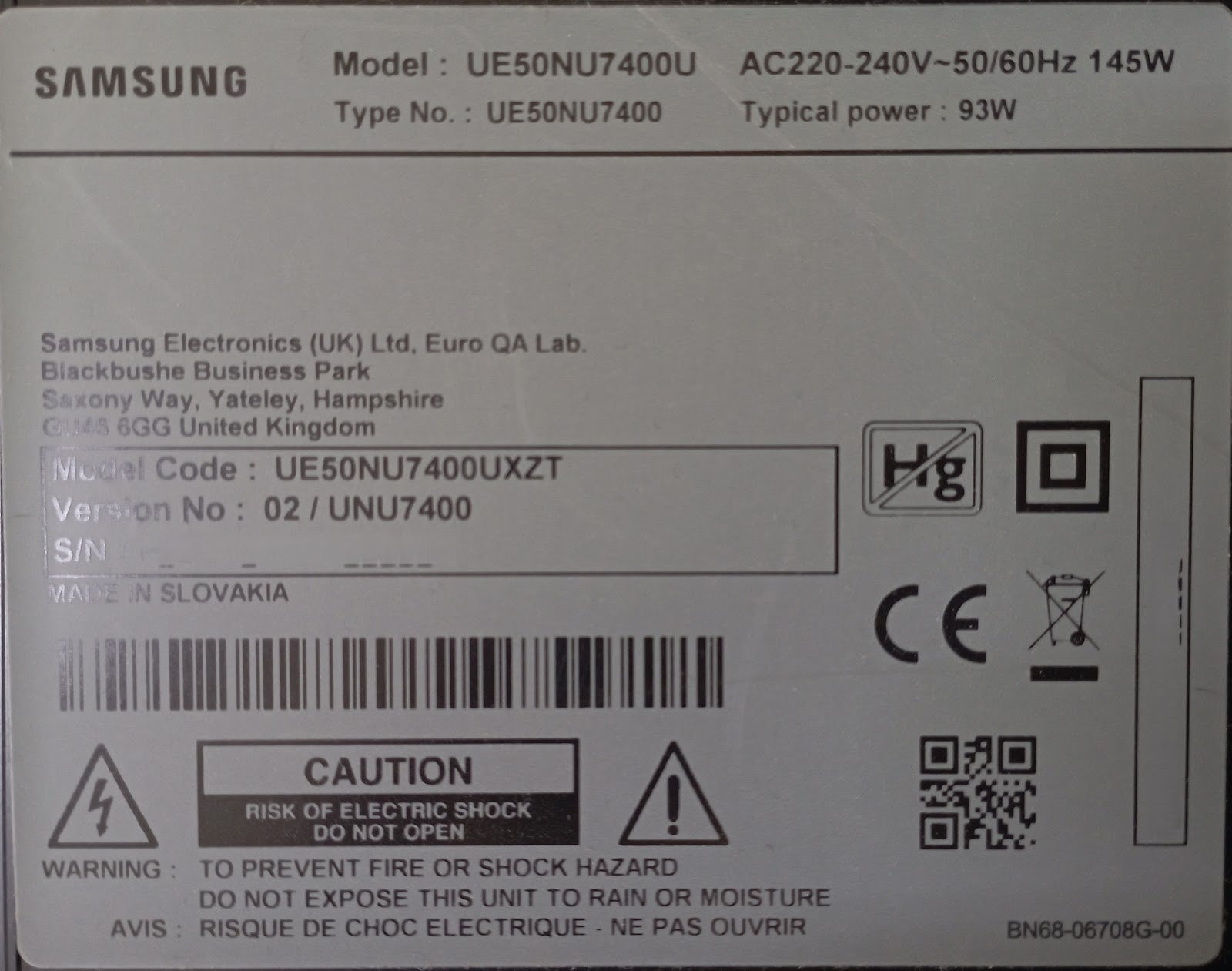 Ricambi TV Samsung UE50NU7400U - Mainboard PSU WiFi Altoparlanti IR