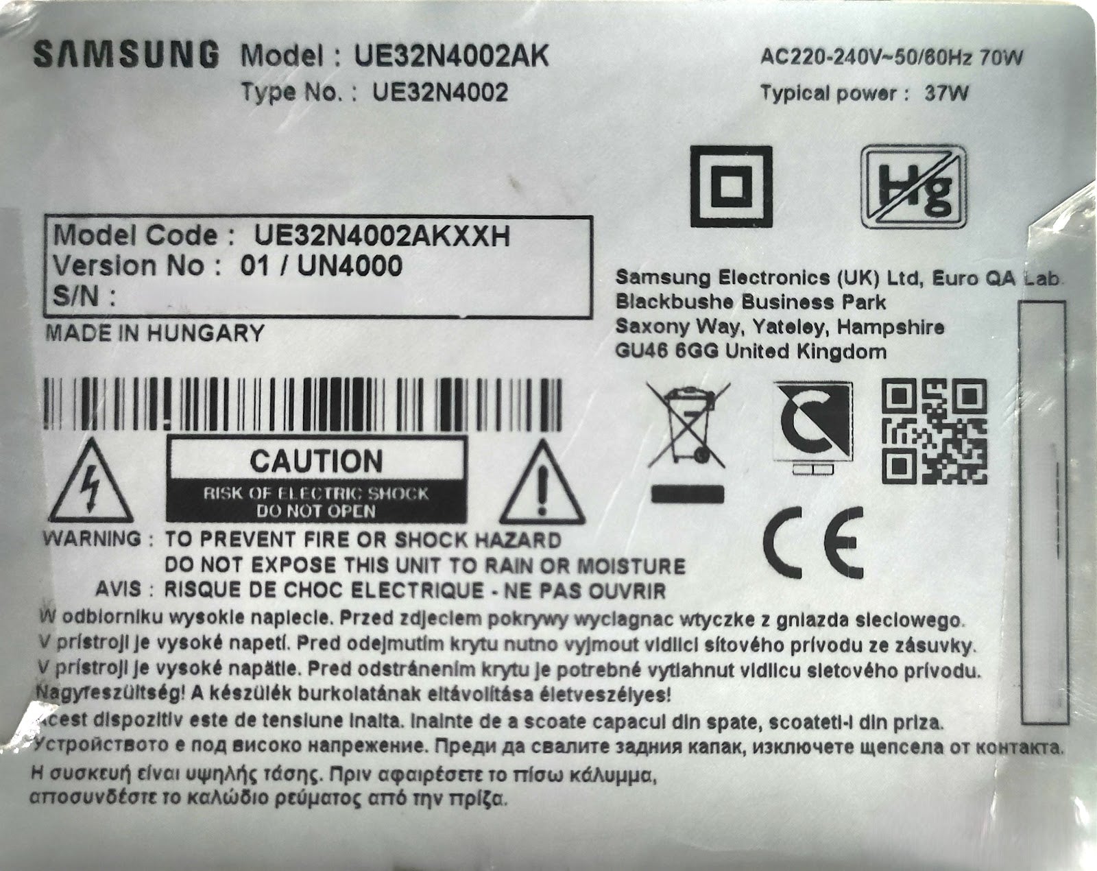 UE32N4002AKXXH SAMSUNG
