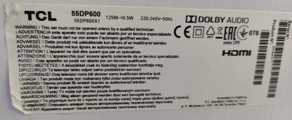 PSU TCL 55DP600