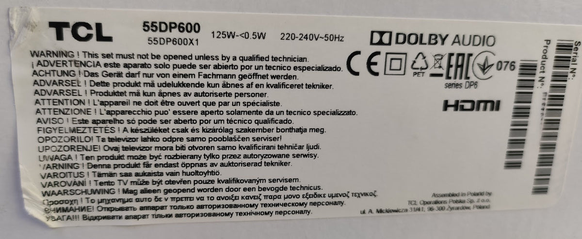 PSU TCL 55DP600