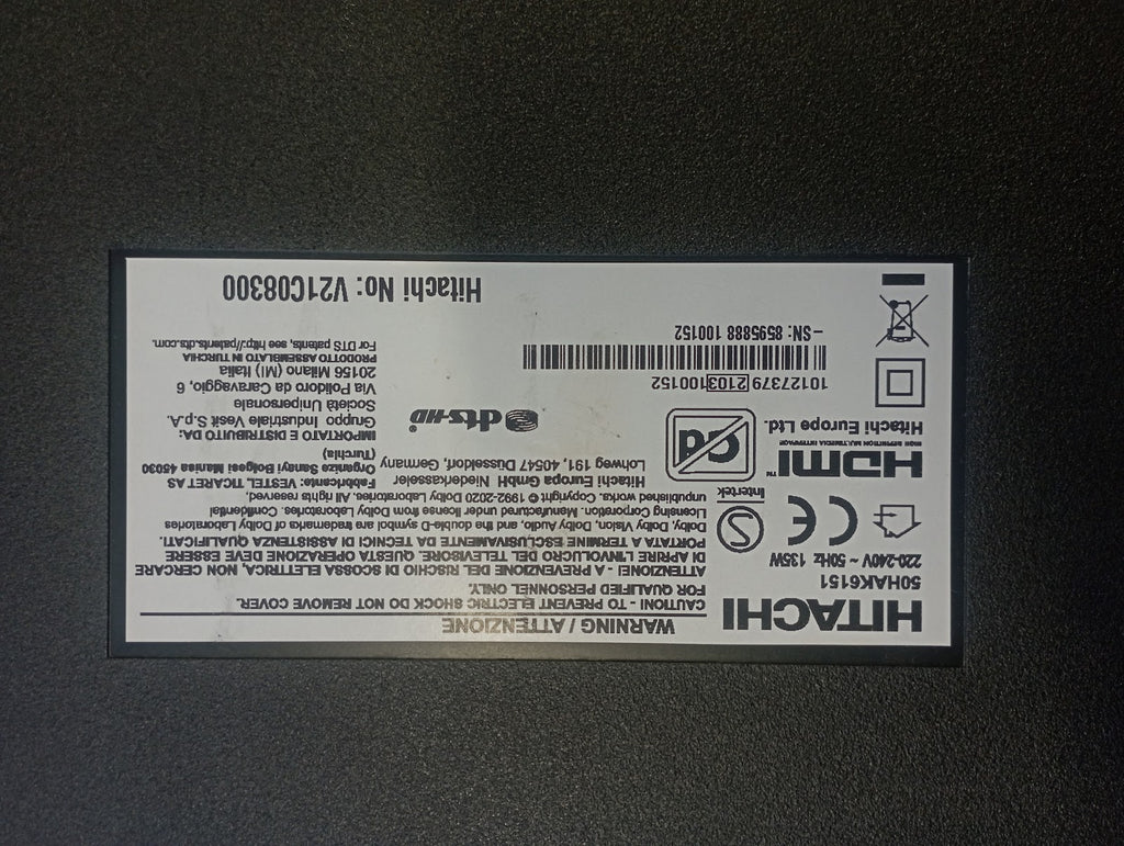 Ricambi TV Hitachi 50HAK6151 - Mainboard PSU T-Con WiFi Altoparlanti Flat IR