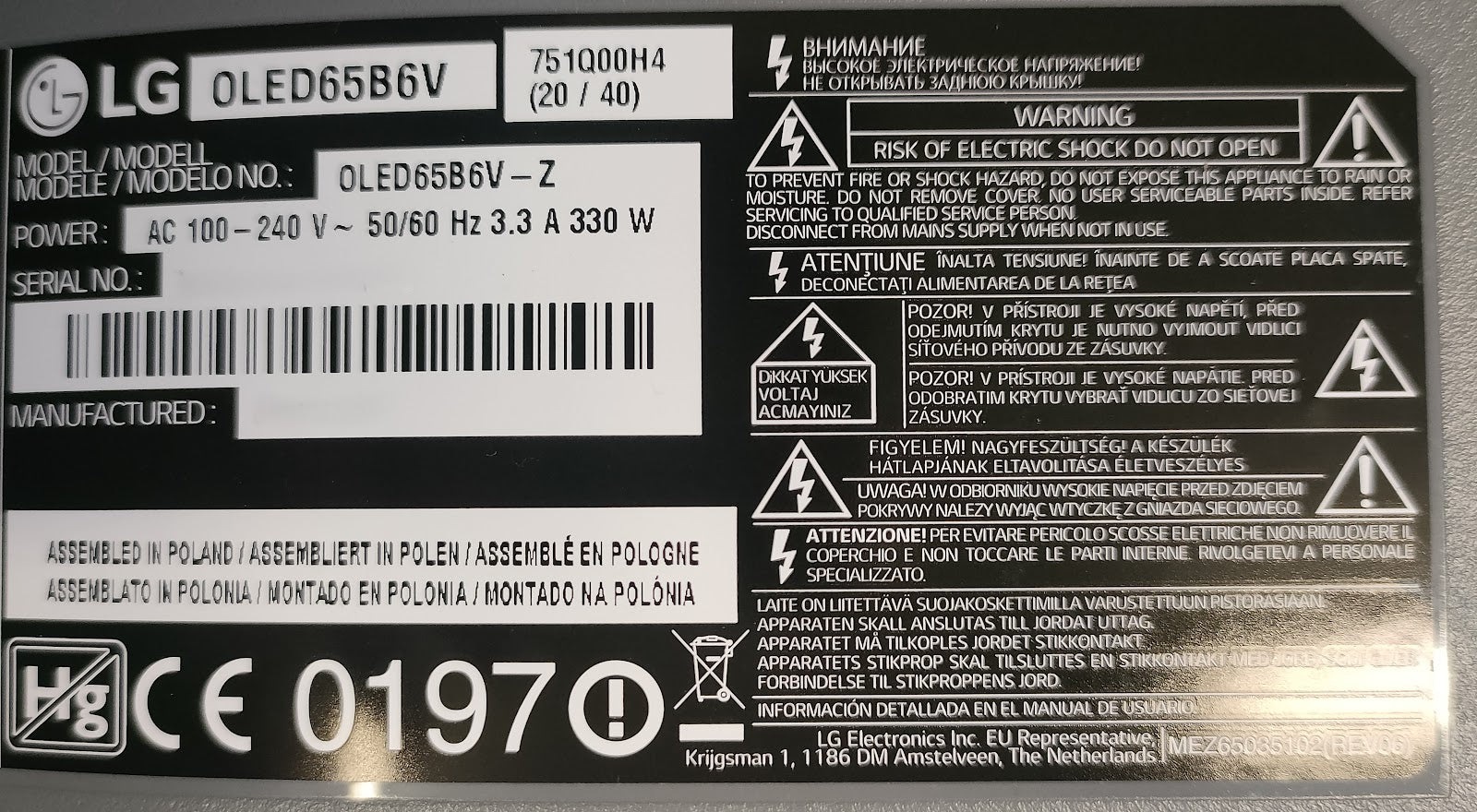 LG OLED65B6V