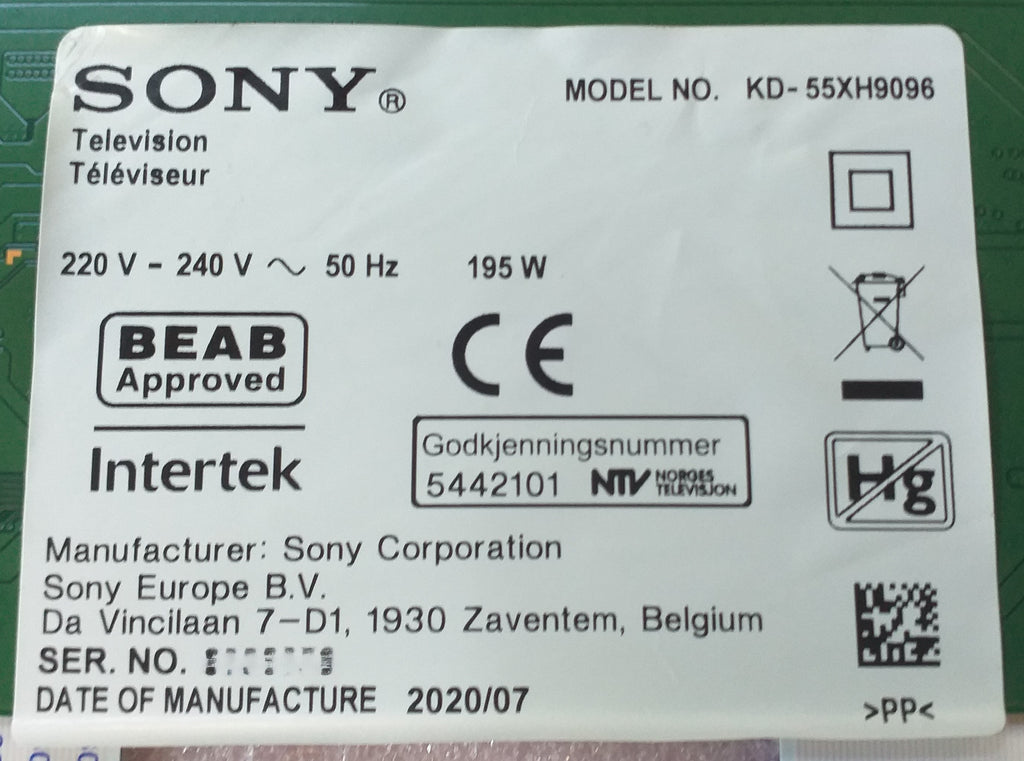 Ricambi TV Sony KD-55XH9096 - Mainboard PSU T-Con WiFi Altoparlanti IR LED