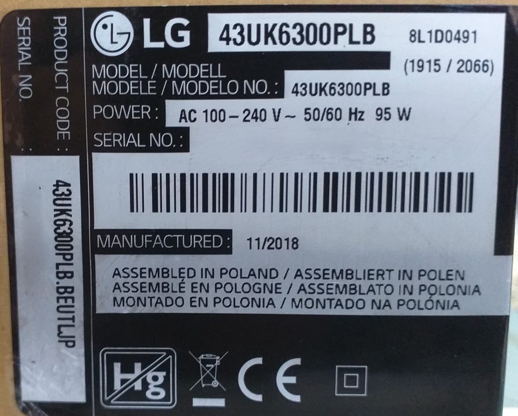 Ricambi TV LG 43UK6300PLB - Mainboard PSU WiFi Altoparlanti Flat IR