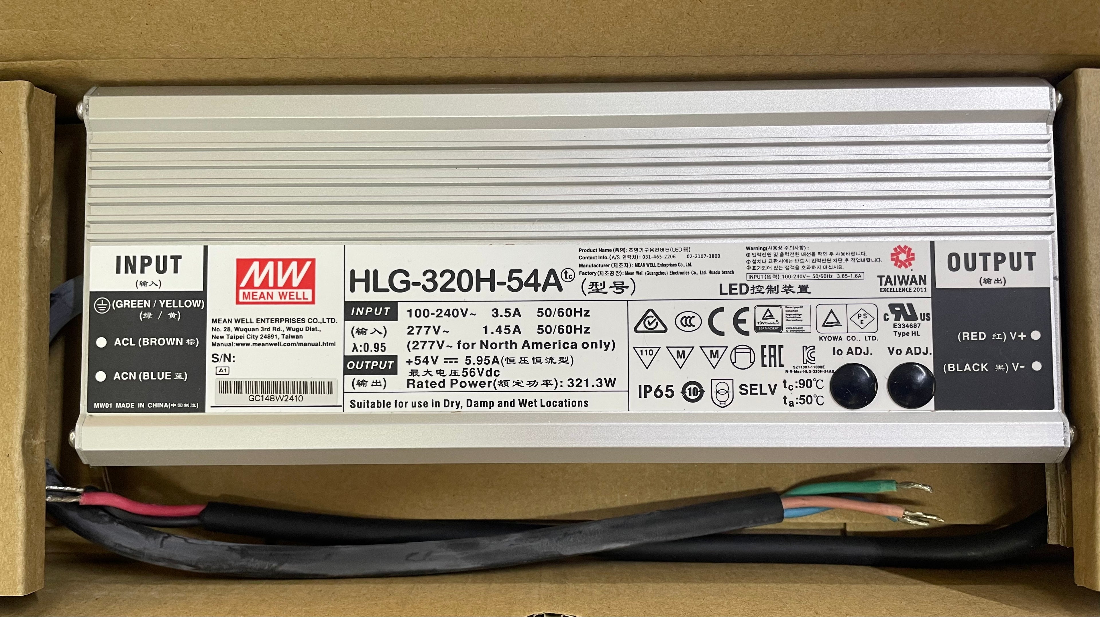Driver LED Mean Well HLG-320H-54A 54V 54A 320W