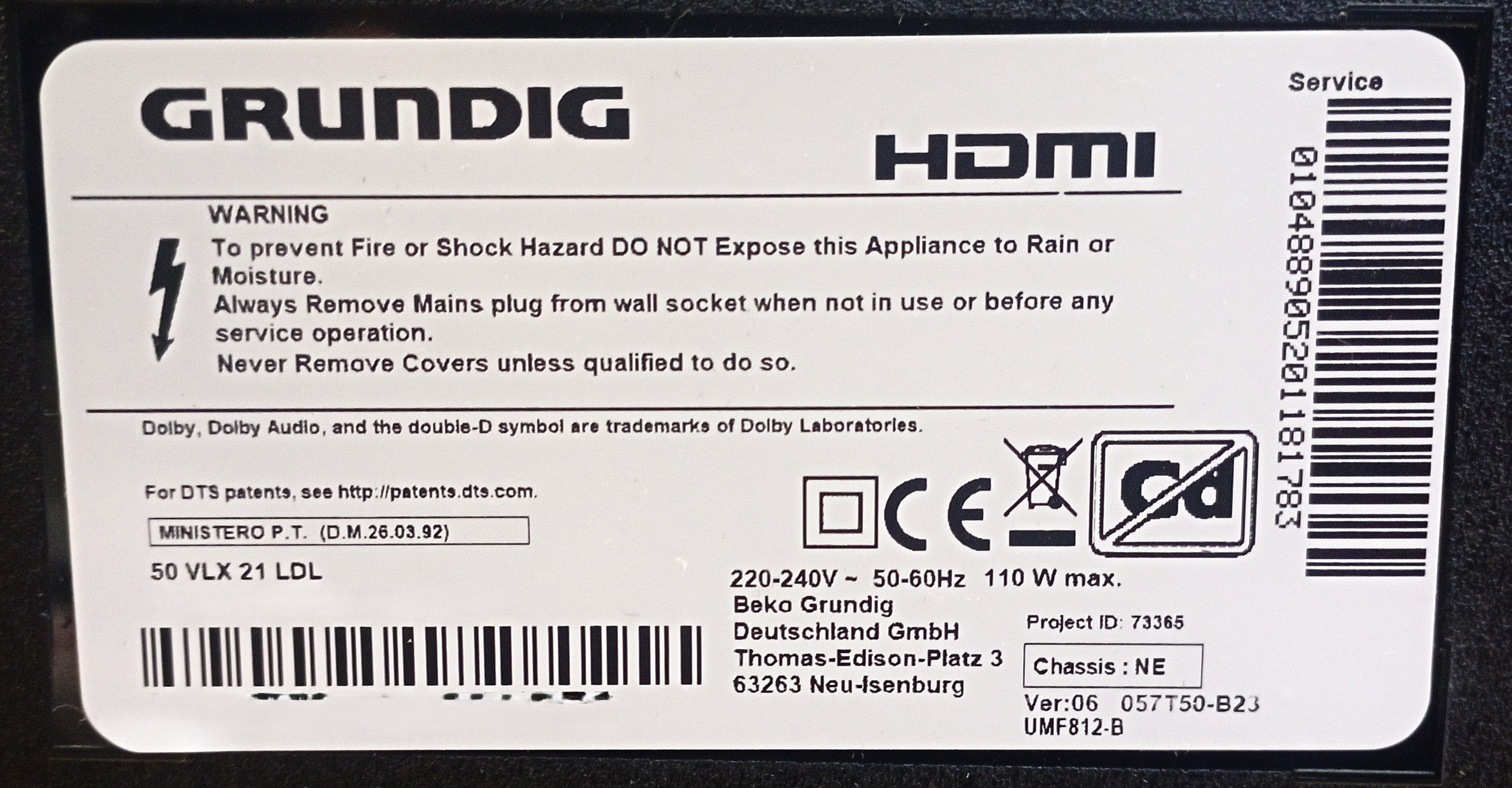 50VLX21LDL GRUNDIG