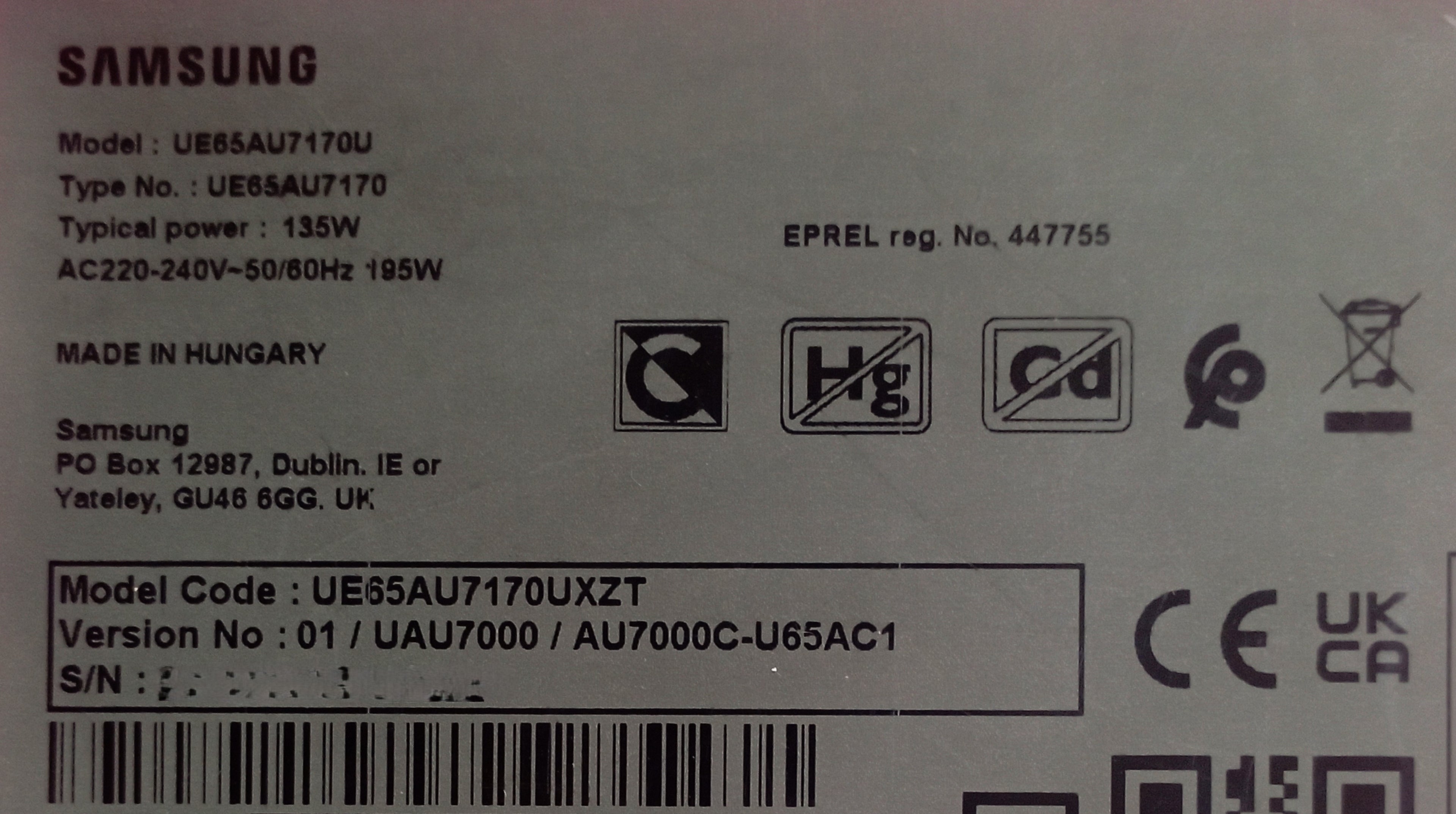 UE65AU7170U SAMSUNG