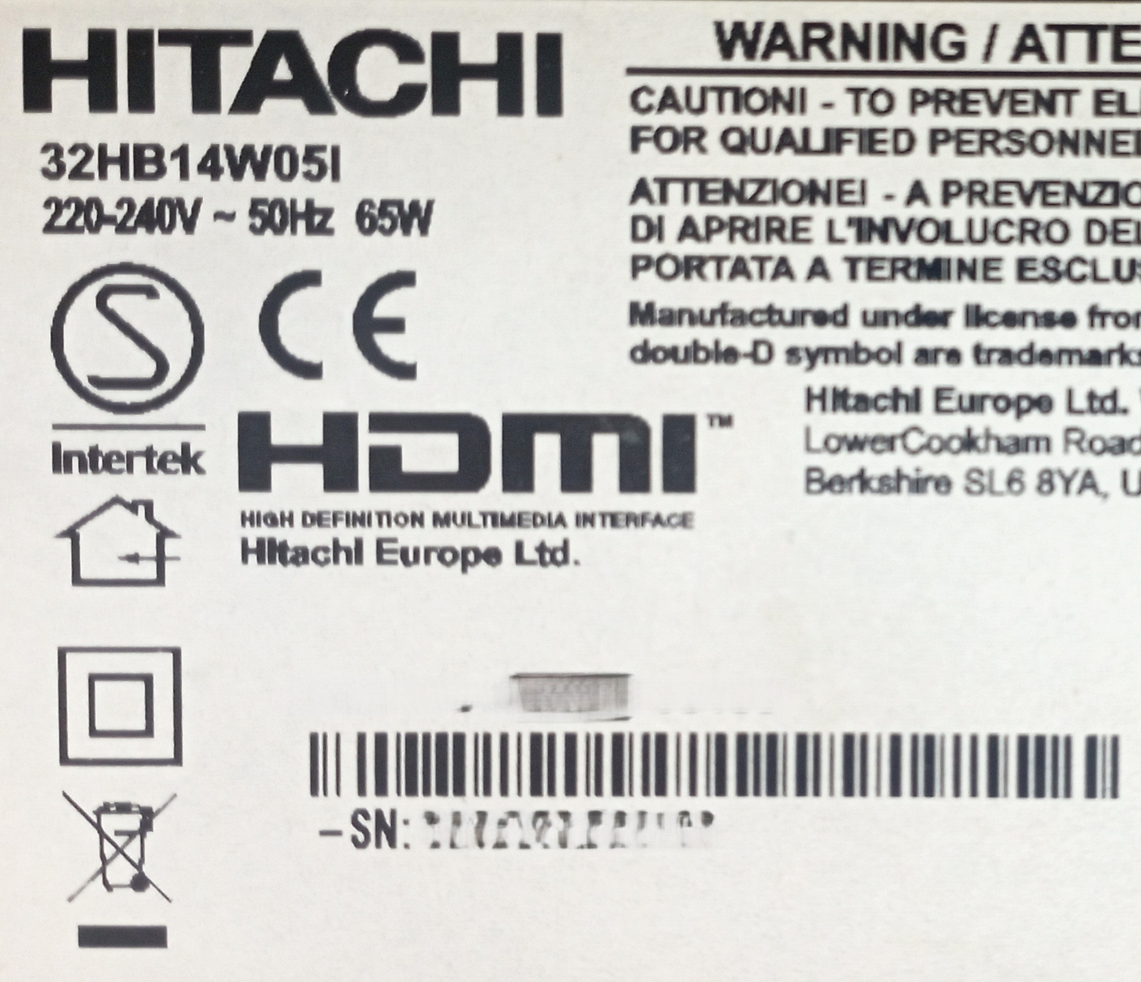 32HB14W05I TV HITACHI