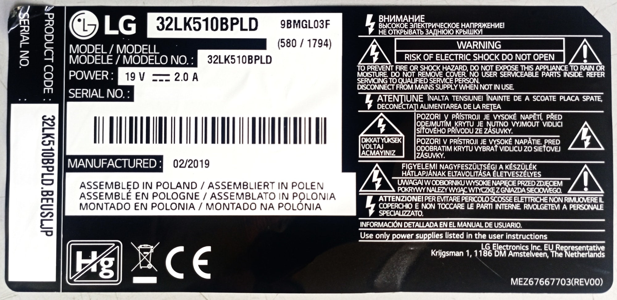 32LK510BPLD Ricambi TV LG