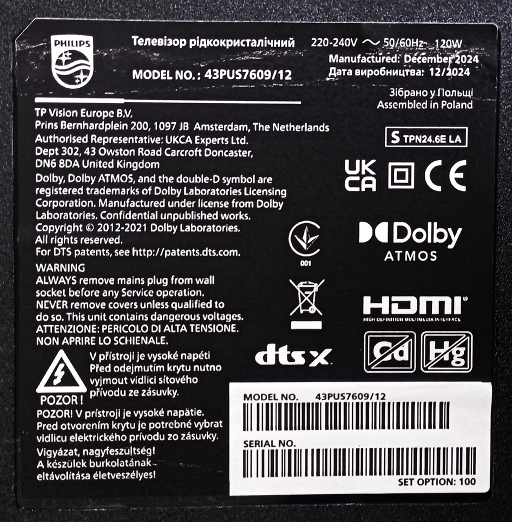 Ricambi TV Philips 43PUS7609/12 - Mainboard T-Con Altoparlanti Flat IR