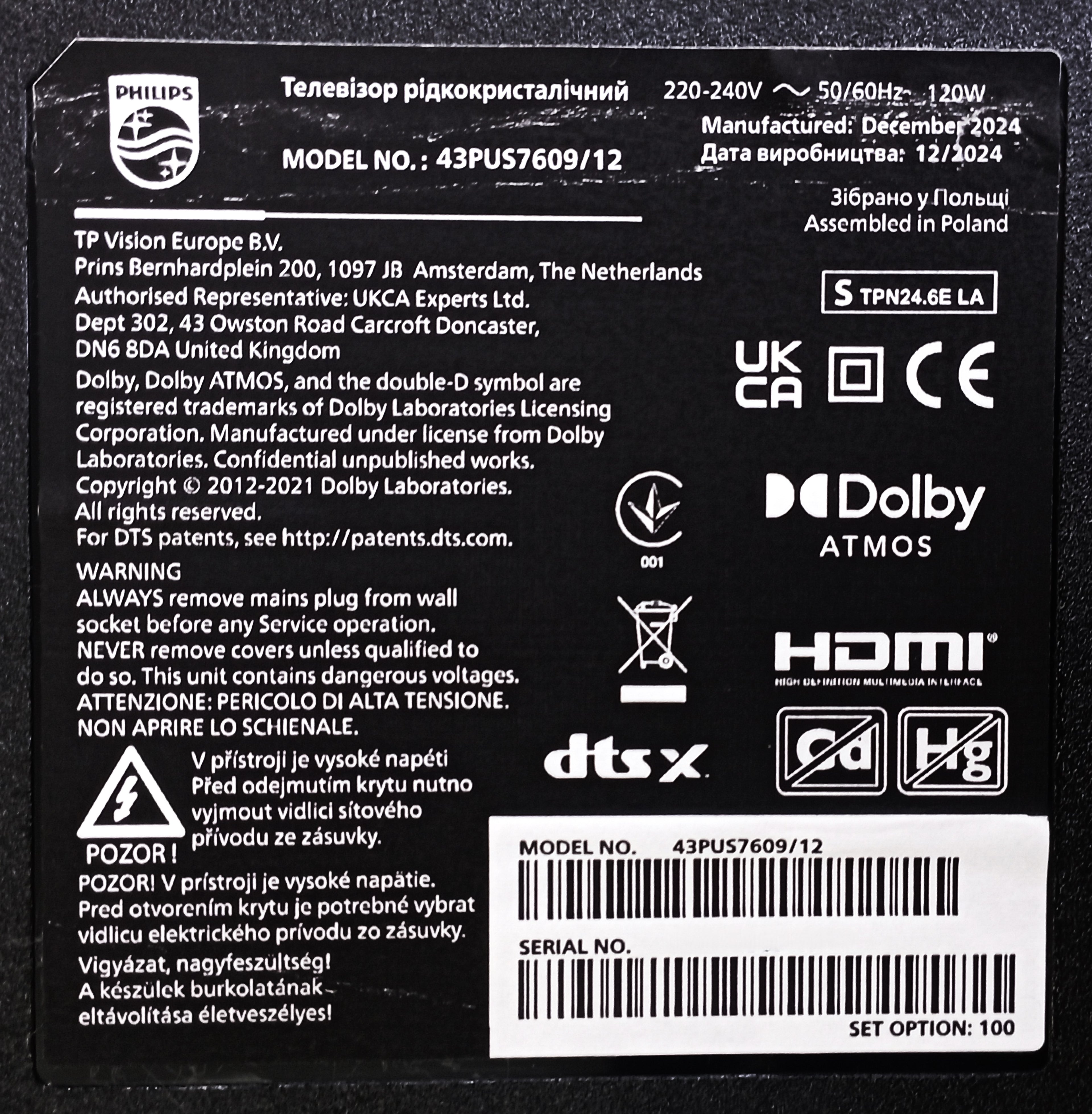 Ricambi TV Philips 43PUS7609/12 - Mainboard T-Con Altoparlanti Flat IR