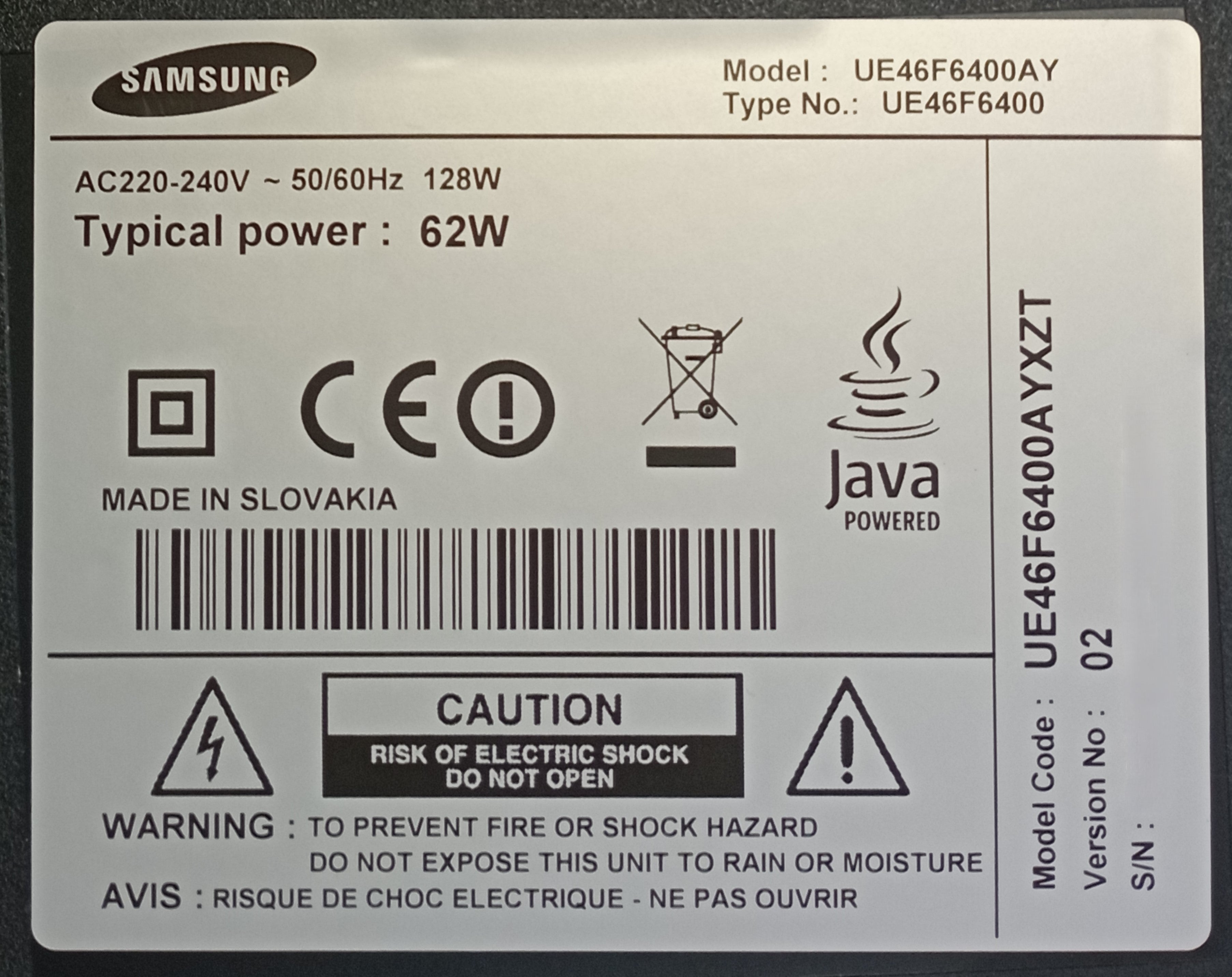 SAMSUNG UE46F6400AY