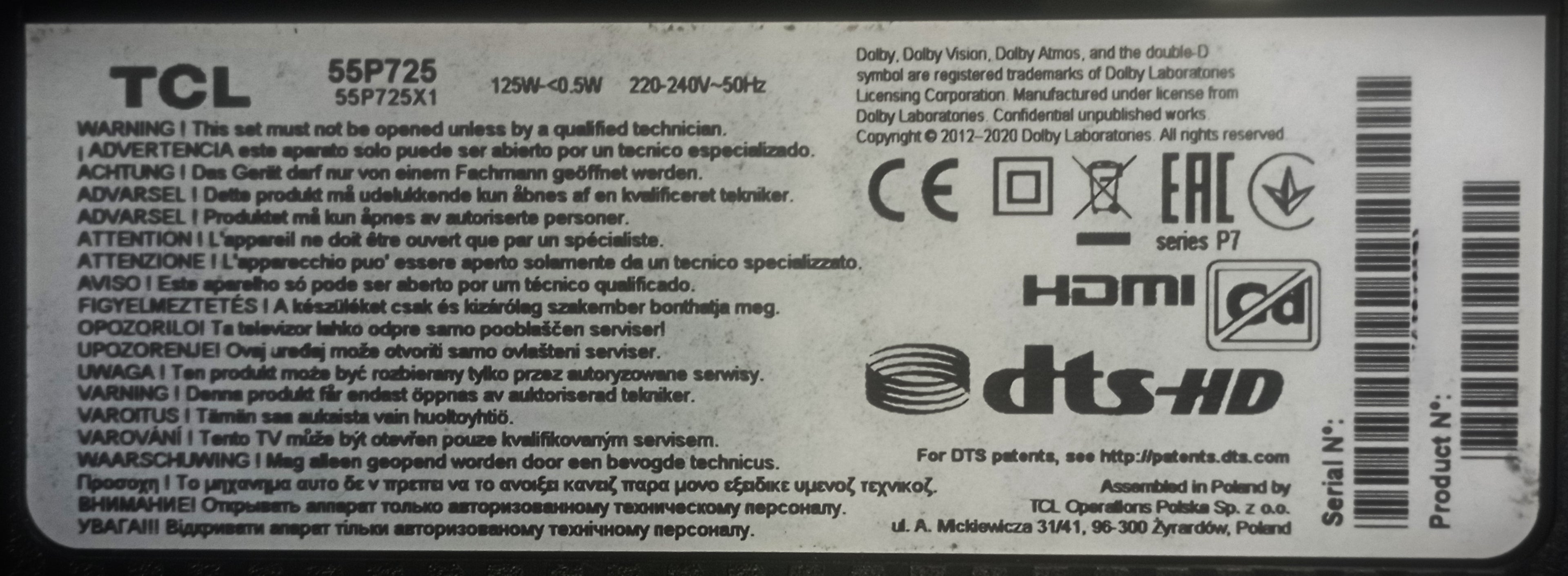 RICAMBI TCL 55P725