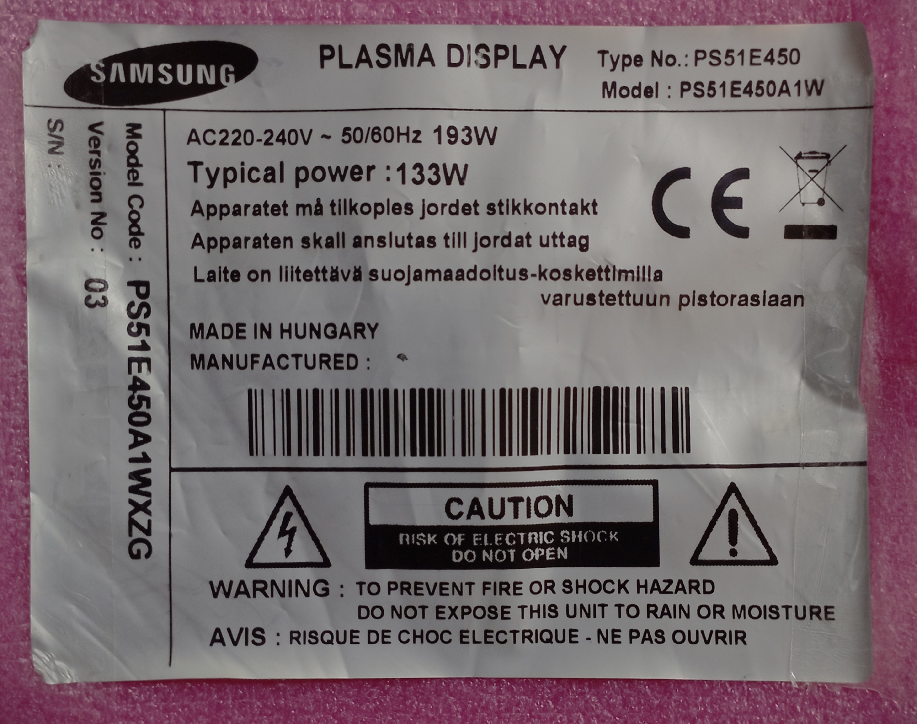 PS51E450 SAMSUNG