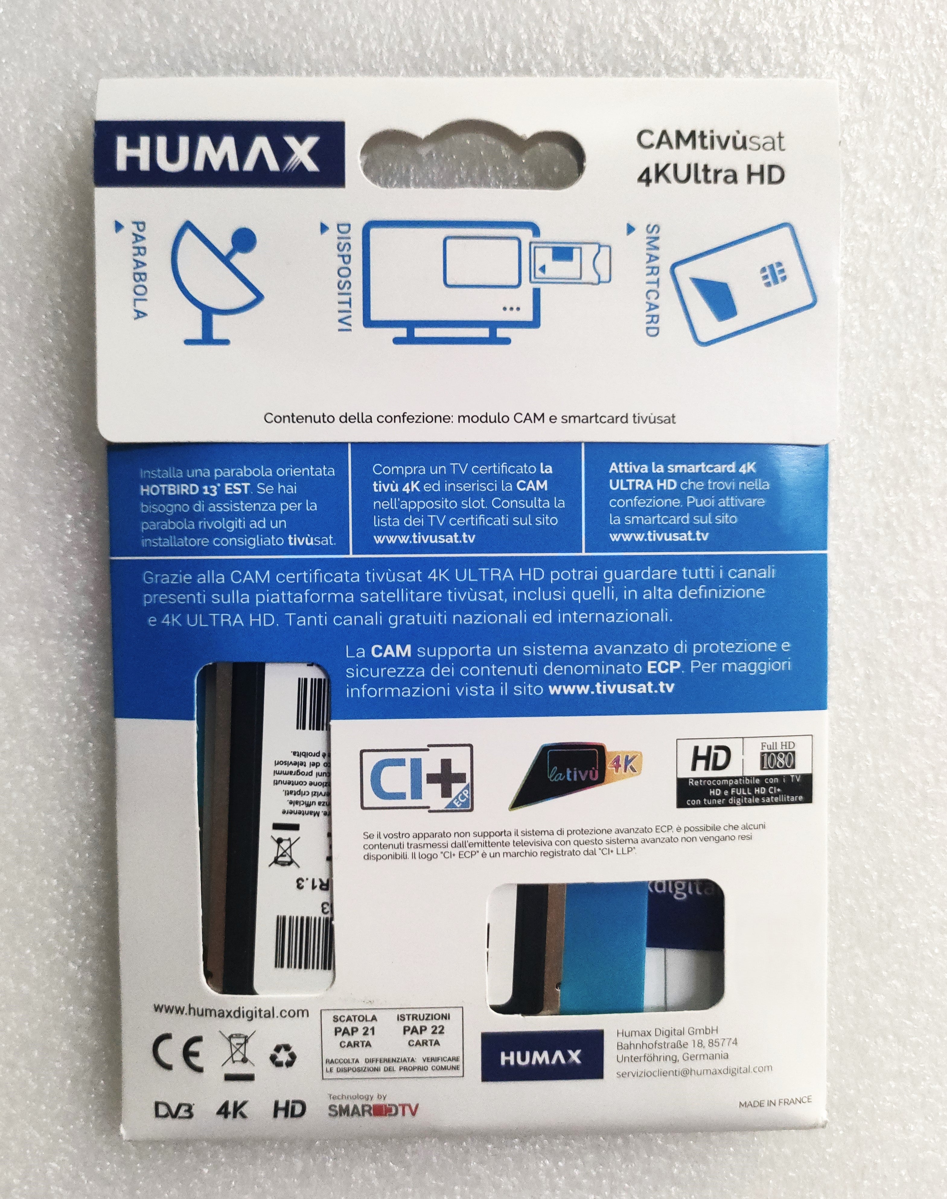 Humax CAMtivùsat 4K Ultra HD Modulo CI+ con Smartcard tivùsat 4K