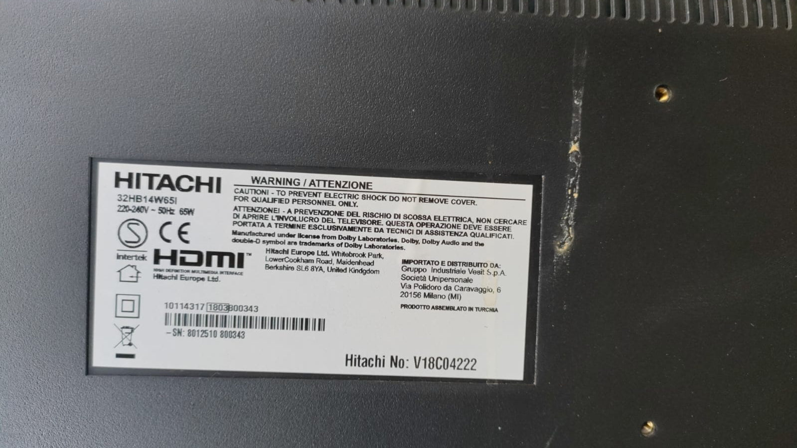 32HB14W65I TV HITACHI