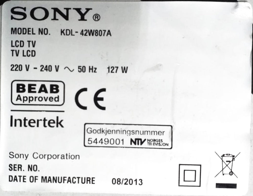 Ricambi TV Sony KDL-42W807A - PSU T-Con Altoparlanti Flat WiFi Bluetooth IR