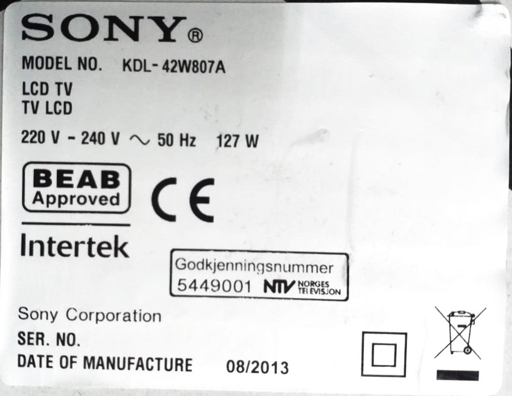 Ricambi TV Sony KDL-42W807A - PSU T-Con Altoparlanti Flat WiFi Bluetooth IR