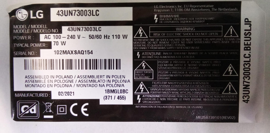 Ricambi TV LG 43UN73003LC originali testati – Mainboard, PSU, T-Con, WiFi, Altoparlanti, Flat e IR