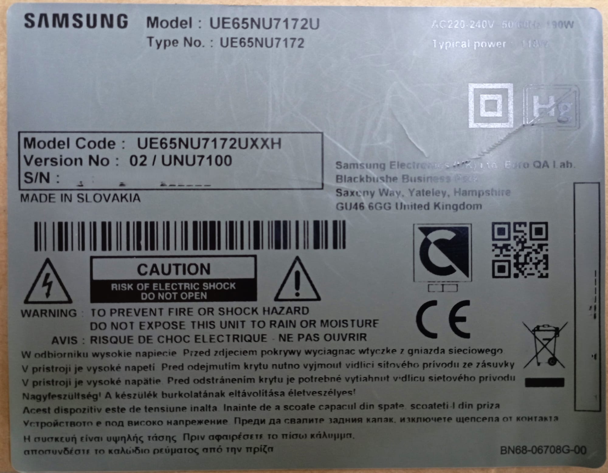 BN96-45632C BN96-39820H BN44-00932A BN64-04042A Ricambi per TV Samsung UE65NU7172U