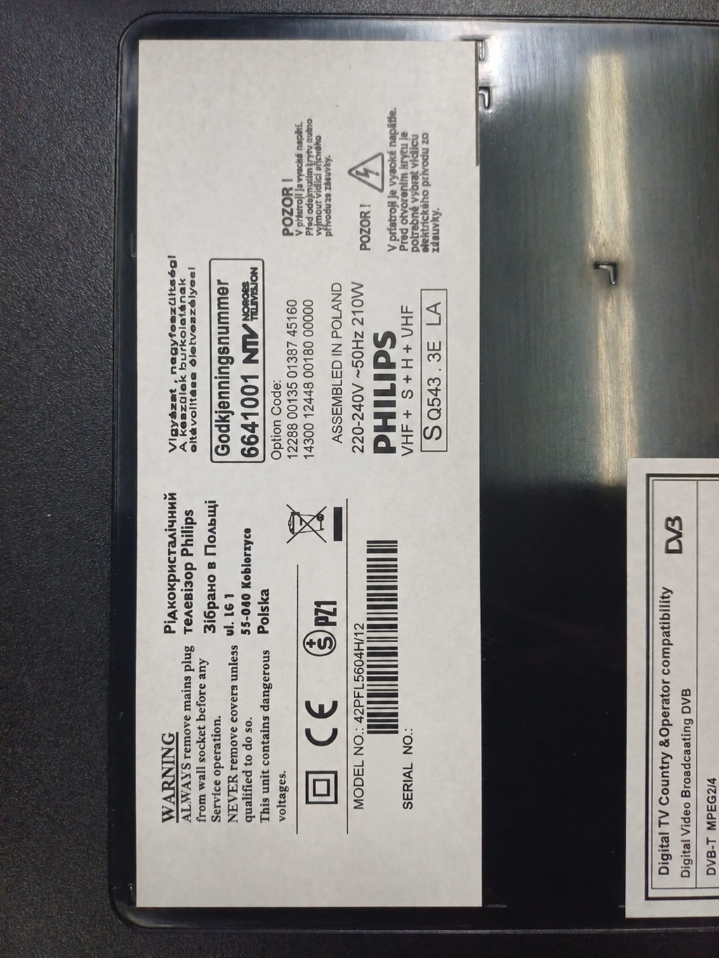 Philips 42PFL5604H/12 etichetta modello senza matricola