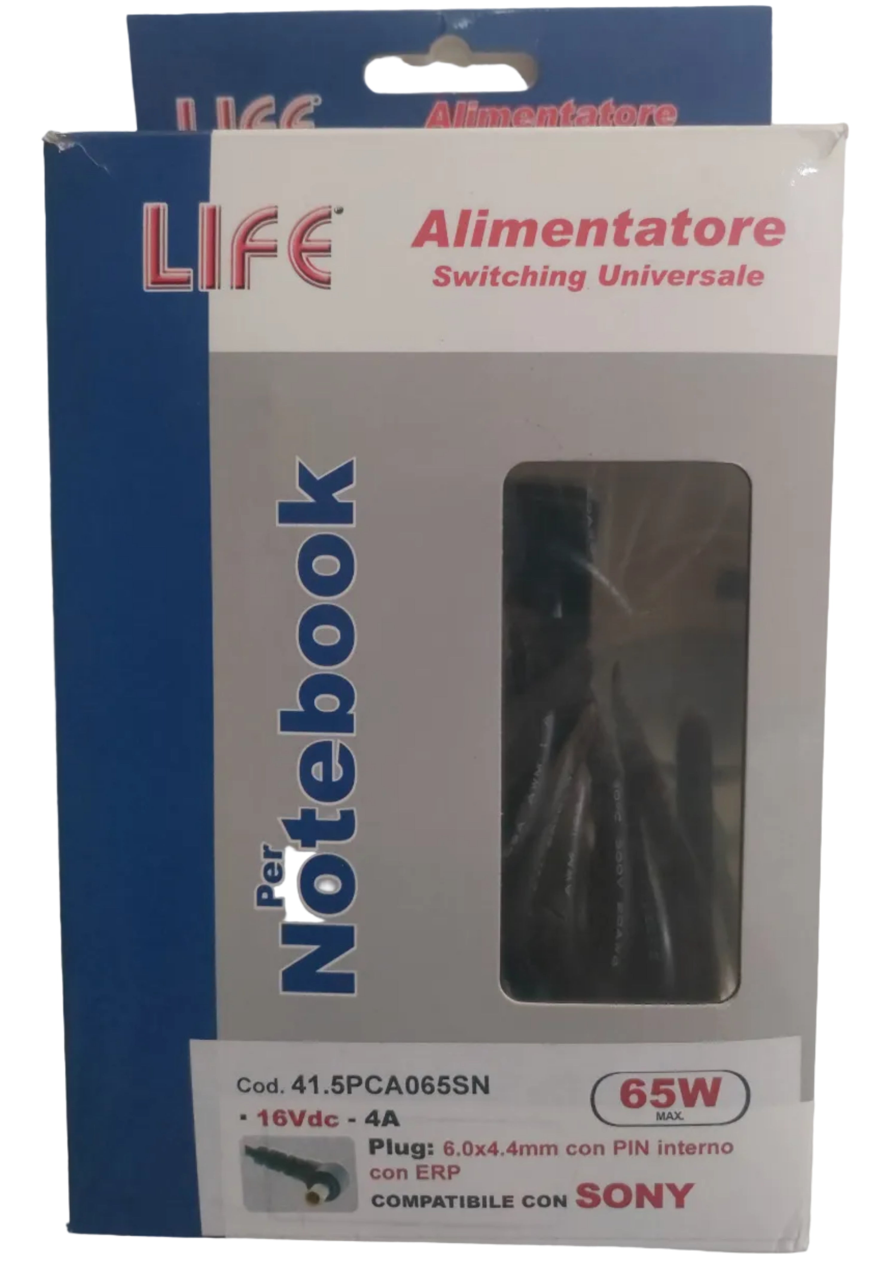 41.5PCA065SN Alimentatore Switching Universale LIFE per Notebook Sony 65W 16V 4A